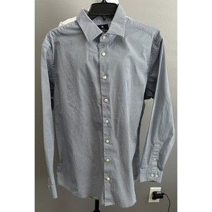 Ben Sherman Mens Shirt XL Stretch Blue Spotted Designer Casual Button Down Style